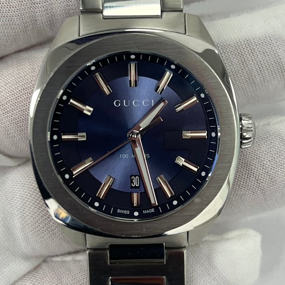 Authentic GUCCI GG2570 Swiss Blue Dial Stainless Steel Men's Watch YA142303 - Picture 3 of 8